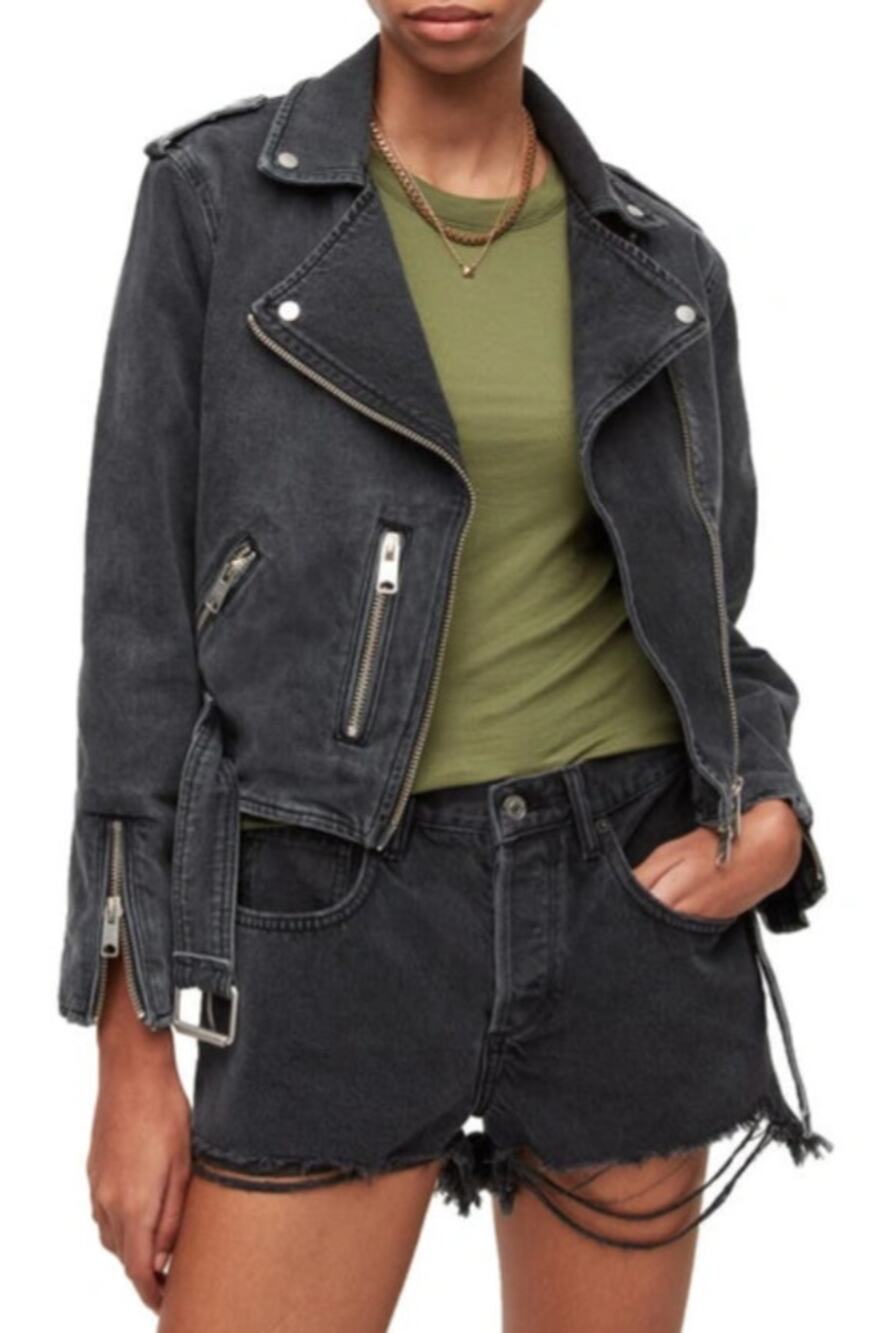 ALLSAINTS Balfern Denim Jacket Belted Biker Moto Urban Grunge Streetwear Fall 2